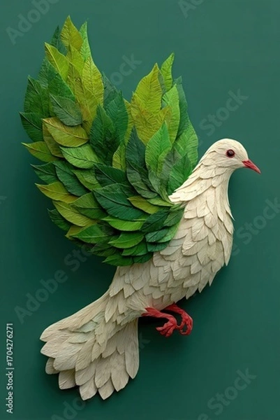 Fototapeta Paper dove carrying leaf branch, clean background, symbol of peace for International Day of Peace