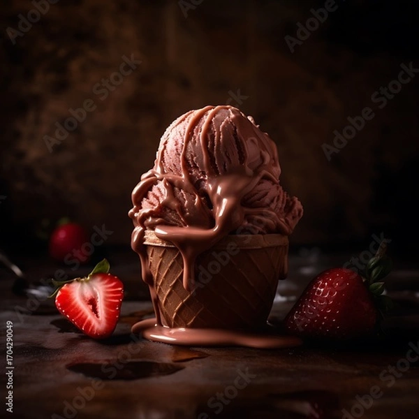 Obraz Decadent Strawberry Chocolate Ice Cream