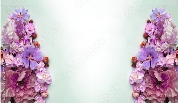 Fototapeta Beautiful pink and purple sakura flowers on white background with copy space