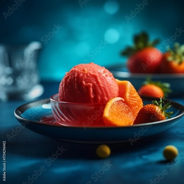 Fototapeta Refreshing Strawberry Sorbet with Orange Slices