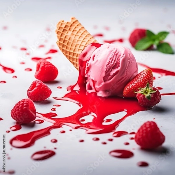 Obraz Melted Raspberry Ice Cream Cone Delight