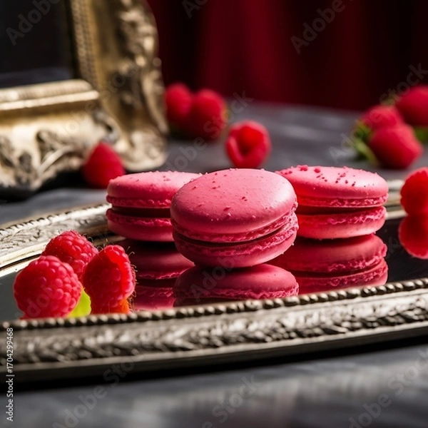 Fototapeta Raspberry Macarons Delicate French Pastries
