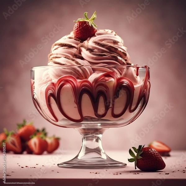 Obraz Decadent Strawberry Ice Cream Sundae in Glass Bowl