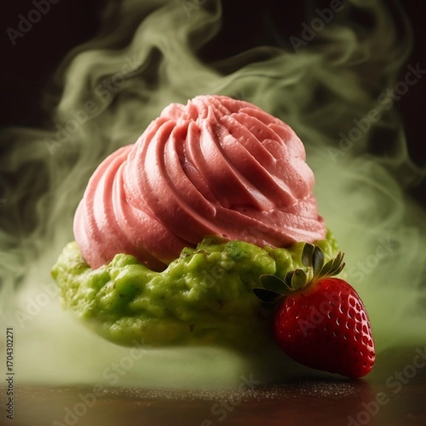 Obraz Smoky Pink Dessert with Strawberry and Avocado Mousse