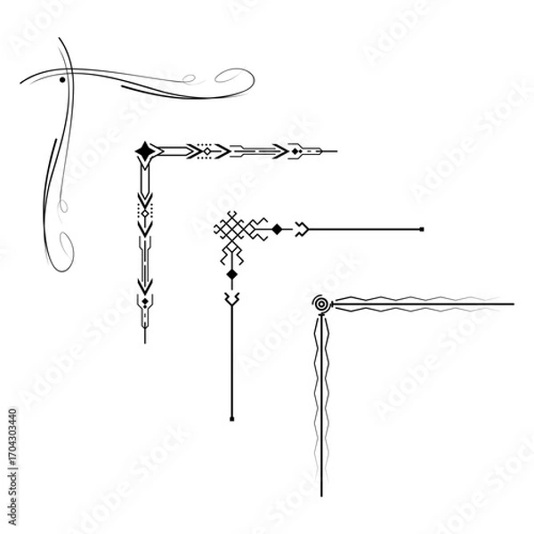 Obraz Set Hand Draw Of Corners Different Shapes Flower Decoration Vector Design Doodle Sketch Style For Wedding And Banner