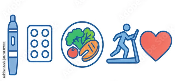 Fototapeta A Visual Guide to Healthy Living: Balancing Nutrition, Exercise, and Well-Being Through Simple Icons Representing a Healthy Lifestyle  isolated on white or transparent png