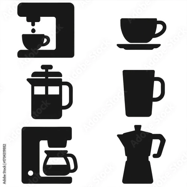 Fototapeta Exploring the Art of Coffee Preparation: A Visual Insight into Various Brewing Methods and Coffee Containers  isolated on white or transparent png