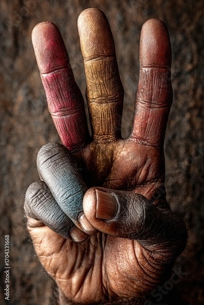 Fototapeta Peace sign hand gestures, unity, multicultural harmony for International Day of Peace