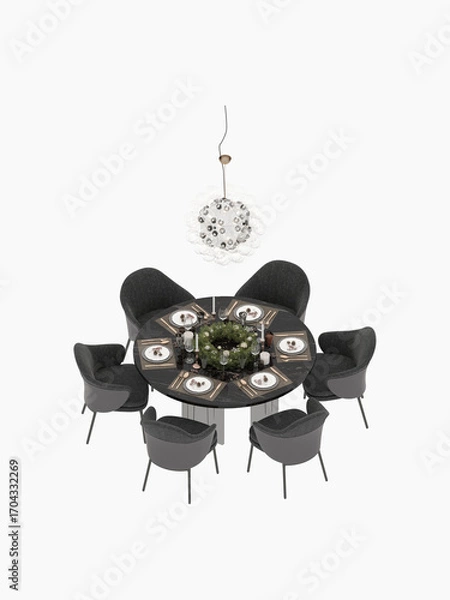 Fototapeta Christmas Dining Rable on white background, 3d render