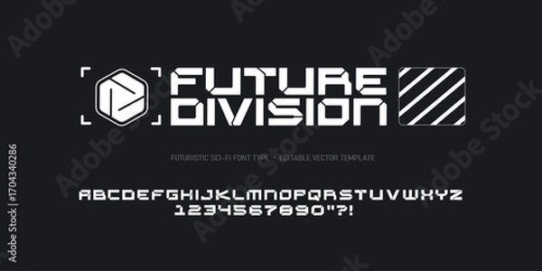 Fototapeta Concept of futuristic logo with abstract sci-fi font elements for street wear fashion, silkscreen and clothing printing design - editable vector background in white color