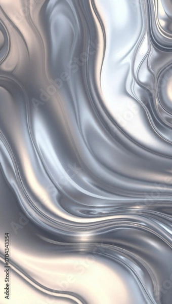 Fototapeta Shiny liquid metal waves create a futuristic abstract background with chrome-like reflective textures.