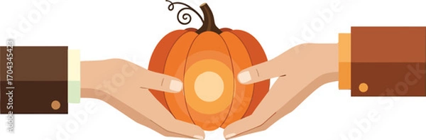 Obraz Vector art of hands holding a pumpkin for thanksgiving day