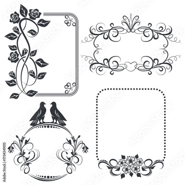 Fototapeta Set of decorative wedding frames ornament pattern decoration vector image