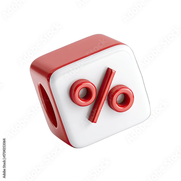 Fototapeta 3D rendered red cube with white percentage sign