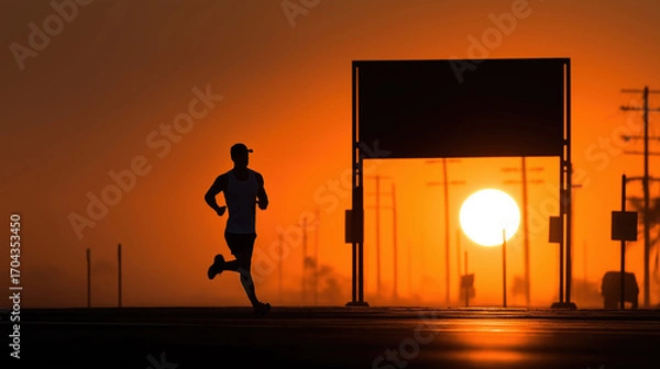 Fototapeta Runner enjoying sunset view over the horizon during evening jog