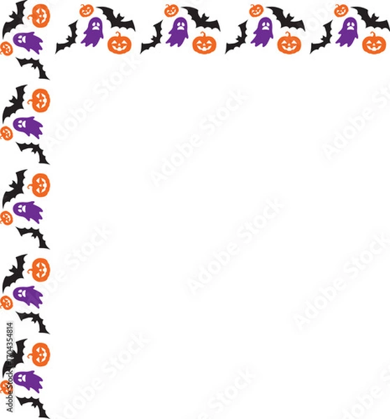 Fototapeta Spooky Halloween Frame with Bats, Pumpkins, and Ghosts – Festive Border Design for Invitations and Decorations