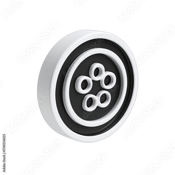 Fototapeta 3D rendered circular button, white with black design