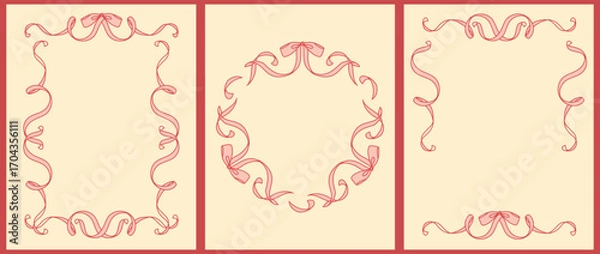 Fototapeta Luxurious baroque-inspired invitation card with swirling ribbons and rococo details. Elegant pink and cream design, perfect for weddings, anniversaries, or formal events.