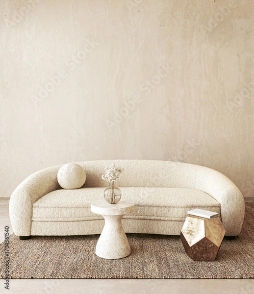 Fototapeta Abstract art and curved sofa in modern living space