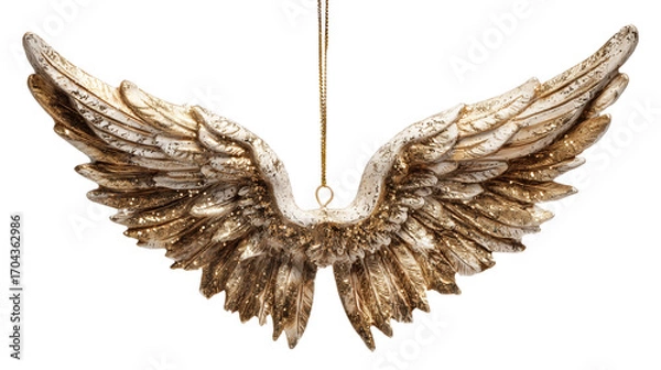 Fototapeta Close-up of luxury gold-plated wing-shaped bookends, modern interior accessories on transparent png background. Ai generated