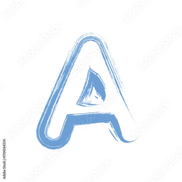 Fototapeta Letter a painted with blue brush strokes isolated on white background, offering a creative and artistic design for various projects and educational purposes