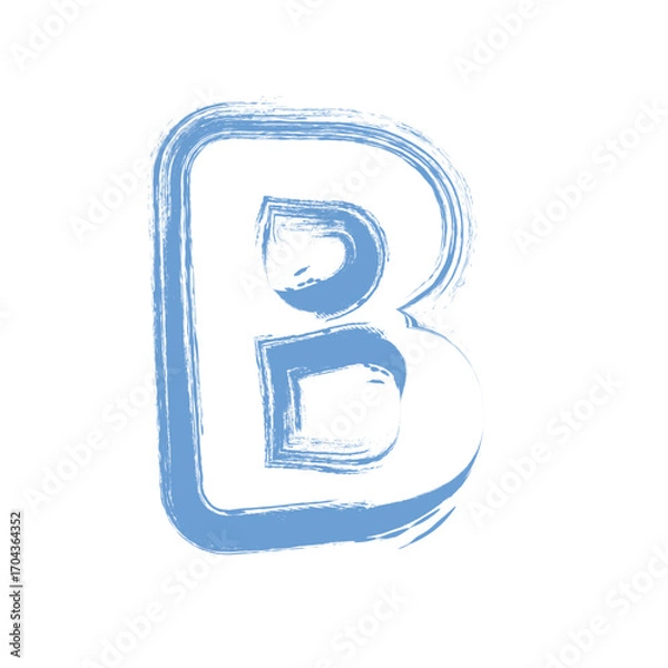 Fototapeta Letter b painted with blue brush strokes isolated on white background, creating a unique and artistic design for creative projects and educational materials
