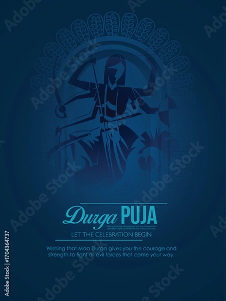 Fototapeta Illustration of Goddess Maa Durga in Happy Dussehra Navratri background Template Design celebrated in Hindu Religion and festival of happy durga puja