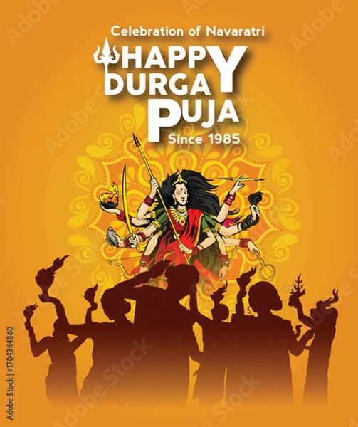 Fototapeta Illustration of Goddess Maa Durga in Happy Dussehra Navratri background Template Design celebrated in Hindu Religion and festival of happy durga puja