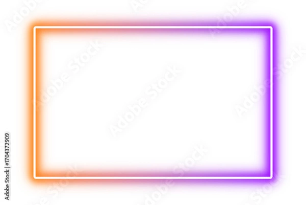Fototapeta hot orange and bright purple rectangle neon frame isolated on transparent background, glowing light sign box border for banner and presentation design