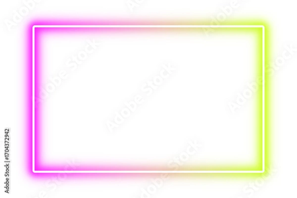 Fototapeta fuchsia and lime green rectangle neon frame isolated on transparent background, glowing light sign box border for banner and presentation design