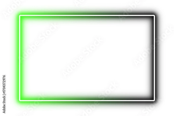 Fototapeta green and black neon gradient glowing rectangle border frame isolated on transparent background.
