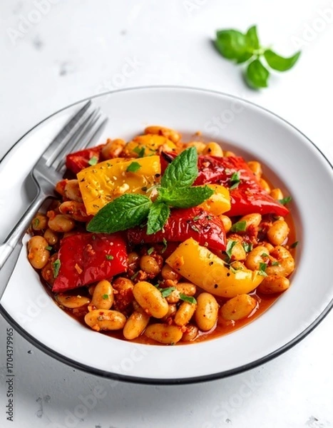 Fototapeta Colorful bean and pepper dish on a plate