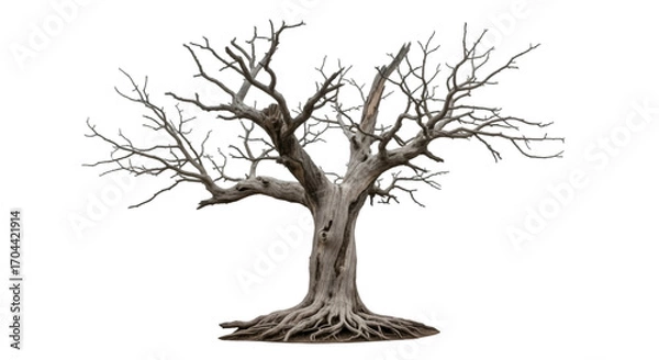 Fototapeta Ancient Gnarled Dead Tree with Exposed Roots