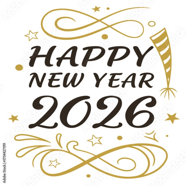 Fototapeta A festive image depicts a "Happy New Year 2026" greeting. 