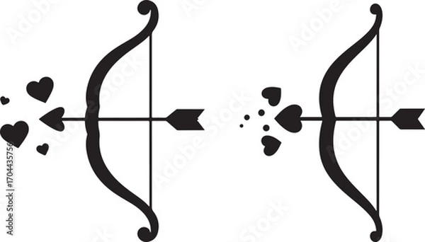 Fototapeta Two decorative bows with arrows and heart shaped arrowheads silhouette