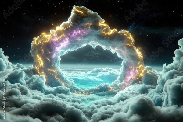 Fototapeta Portal of Clouds, Celestial Opening with Glowing Lights