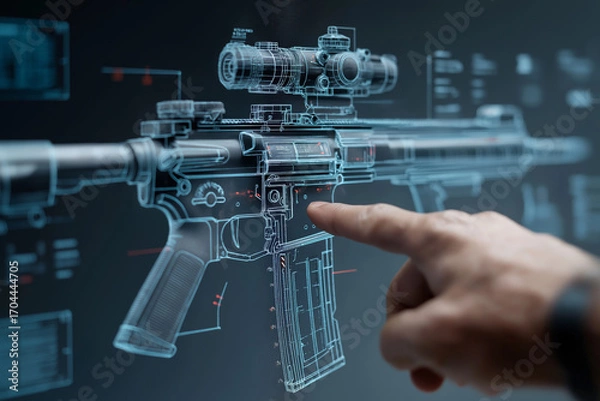 Fototapeta Augmented Reality Interface Displaying Assault Rifle Schematic