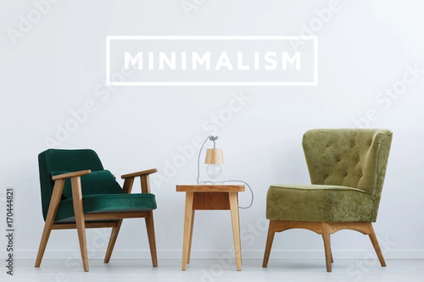 Fototapeta Minimal room with green chairs