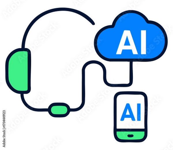 Fototapeta AI Customer Service Call Center with Headset and Cloud Icon – Vector Illustration