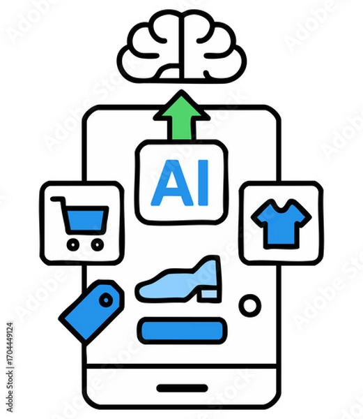 Fototapeta AI Online Shopping with Smartphone and Product Recommendations – Vector Illustration