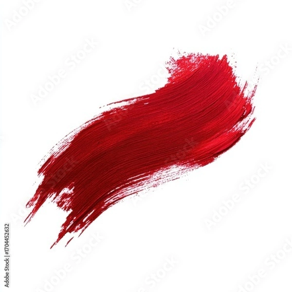 Fototapeta A vibrant crimson smear, possibly paint or lipstick, is dramatically swiped across a stark white background, showcasing texture and fluidity