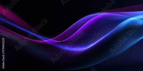 Obraz Abstract image of flowing, luminous purple and blue waves against a dark background.  The curves create a sense of movement and energy