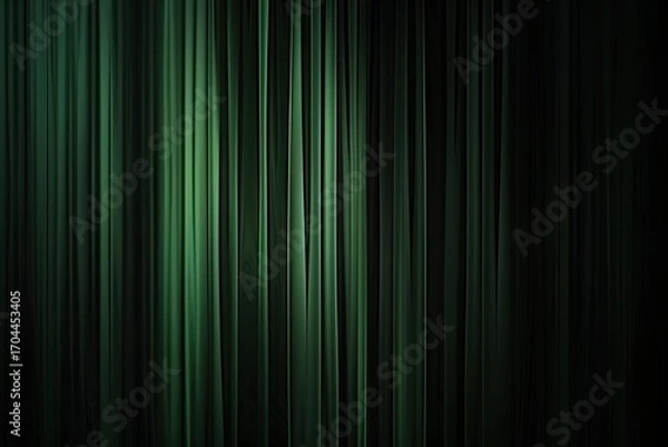Fototapeta Abstract image of vertical, dark green lines, varying in intensity and suggesting depth, creating a curtain-like effect