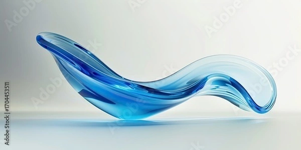 Obraz Abstract digital rendering of a flowing, translucent,  blue glass sculpture against a neutral background