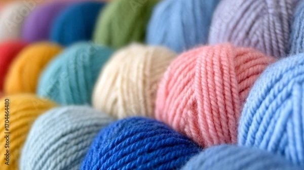 Fototapeta Colorful wool yarn balls close-up macro texture