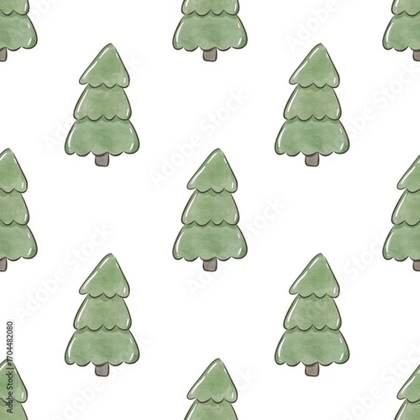 Fototapeta  seamless pattern with cartoon trees. flat style. hand drawing. design for fabric, print, wrapper