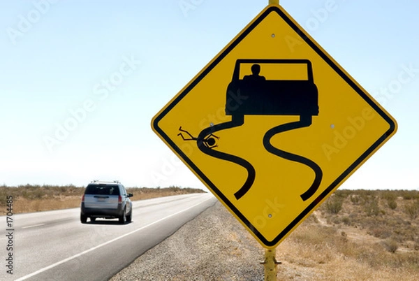 Obraz highway sign humor with speeding car