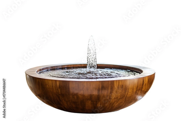 Fototapeta Elegant wooden water fountain bowl with flowing water on transparent background
