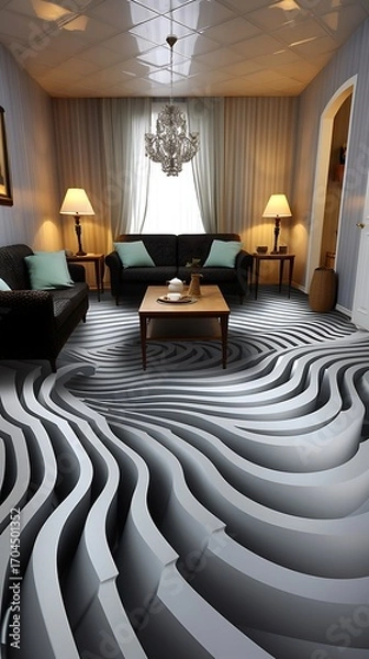 Fototapeta Immersive floor design creates optical illusion in a stylish living space and modern art