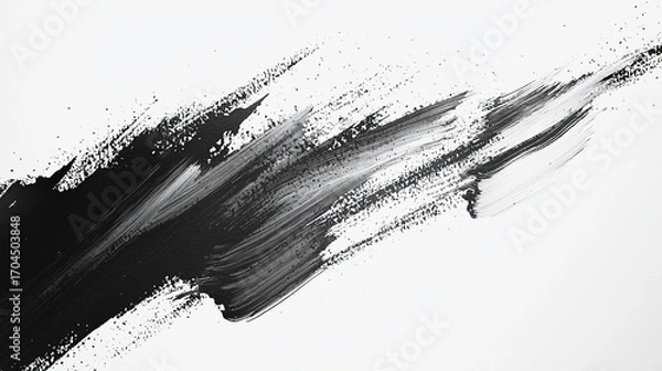 Fototapeta 白地に黒インクのダイナミックなブラシストローク背景
